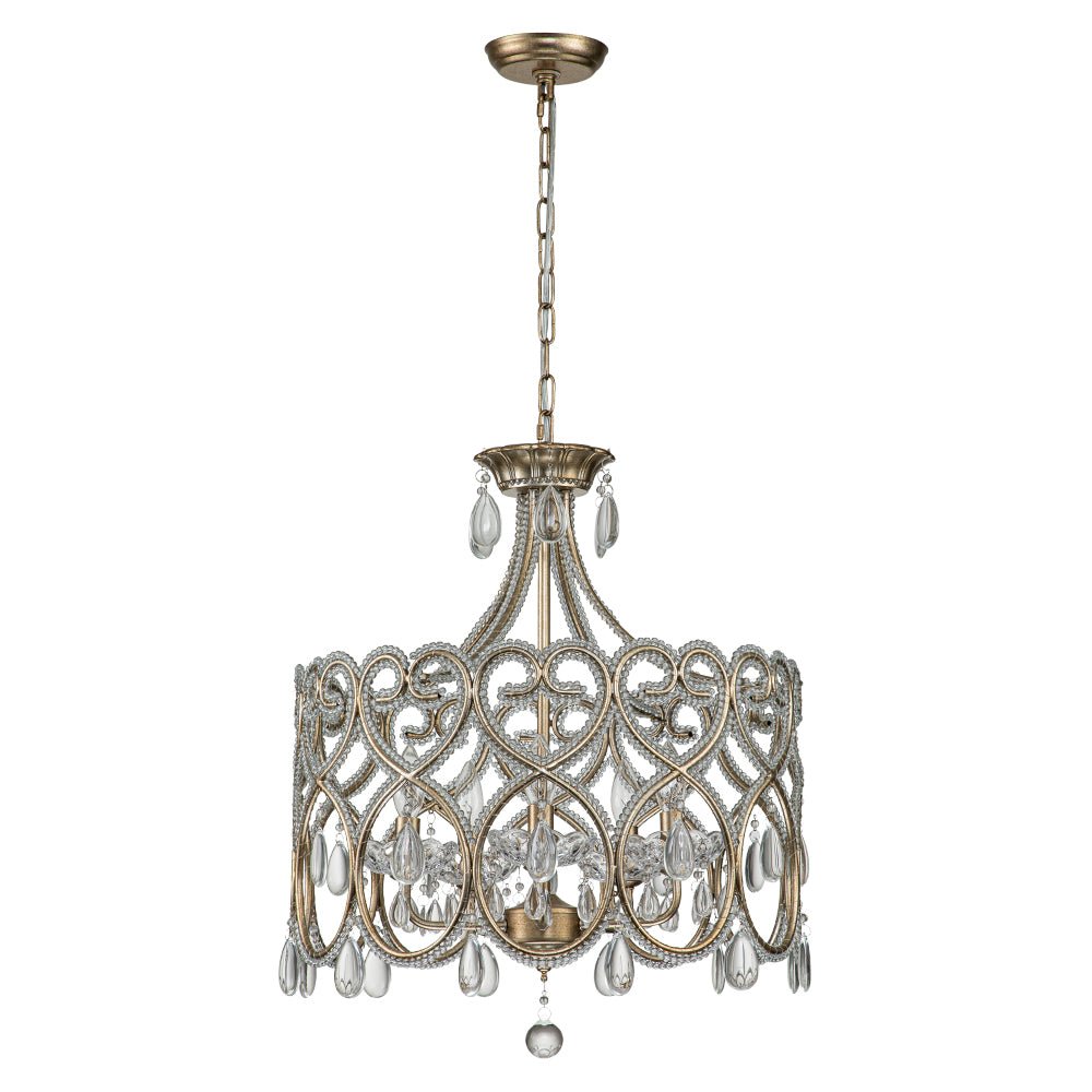 French Antique 5-Light Crystal Accents Drum Chandelier