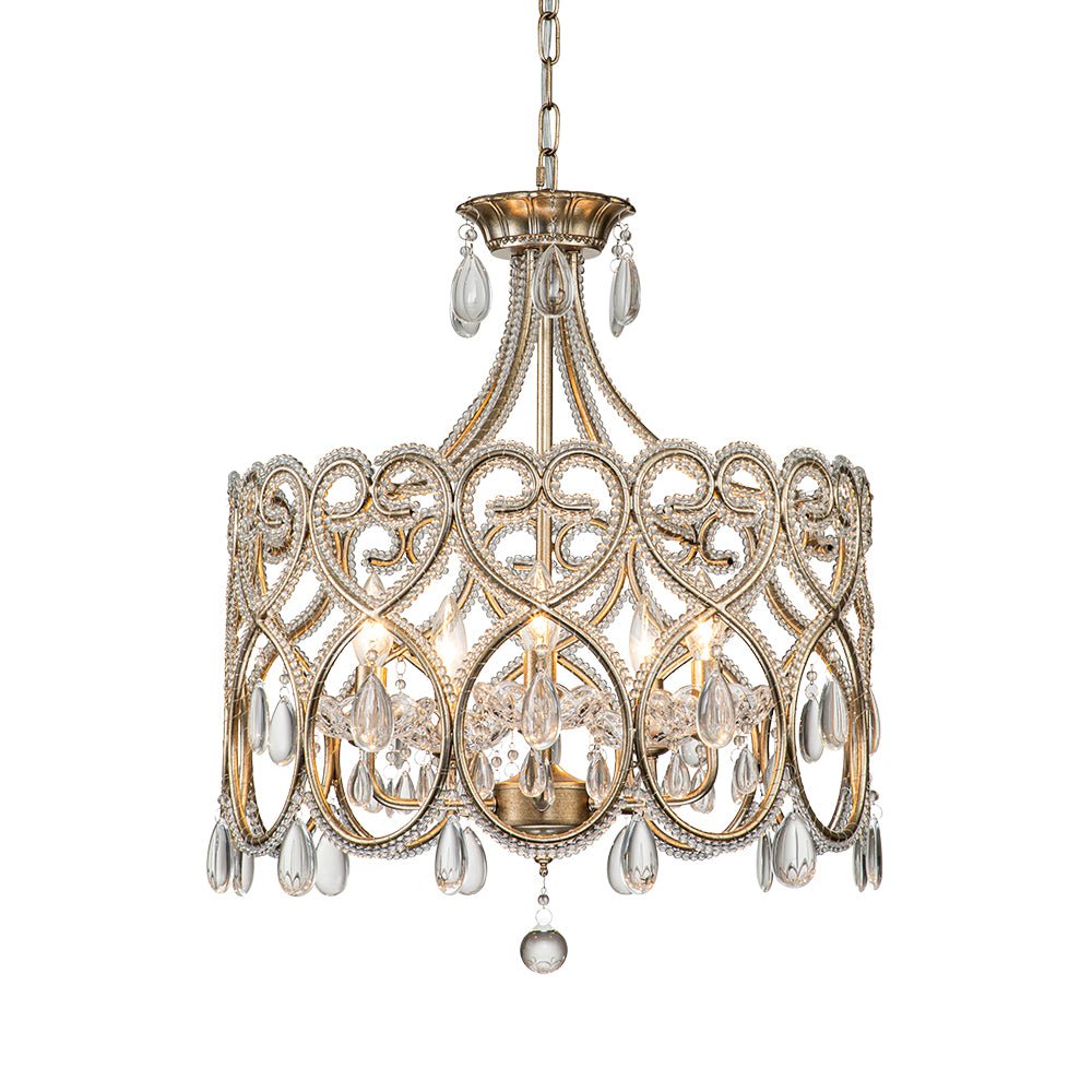 French Antique 5-Light Crystal Accents Drum Chandelier