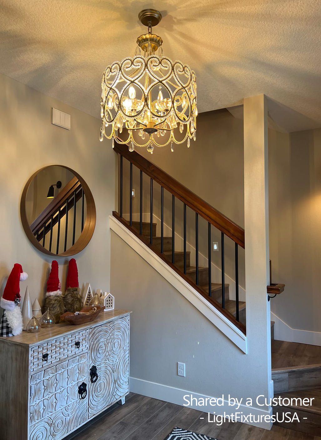French Antique 5-Light Crystal Accents Drum Chandelier