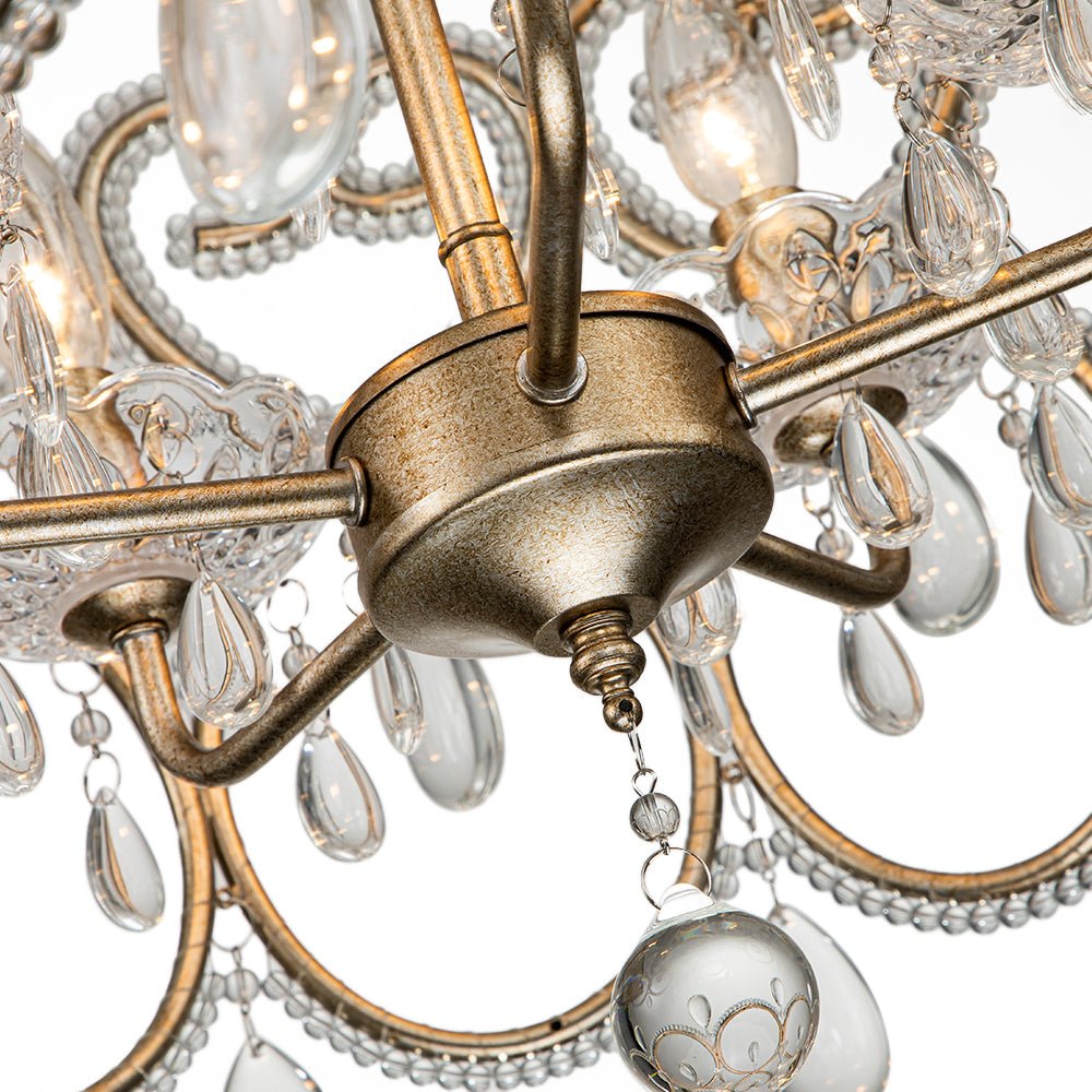 French Antique 5-Light Crystal Accents Drum Chandelier