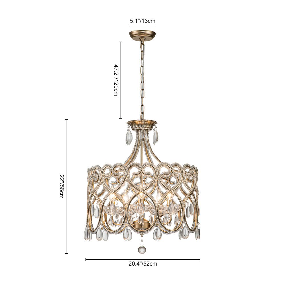 French Antique 5-Light Crystal Accents Drum Chandelier