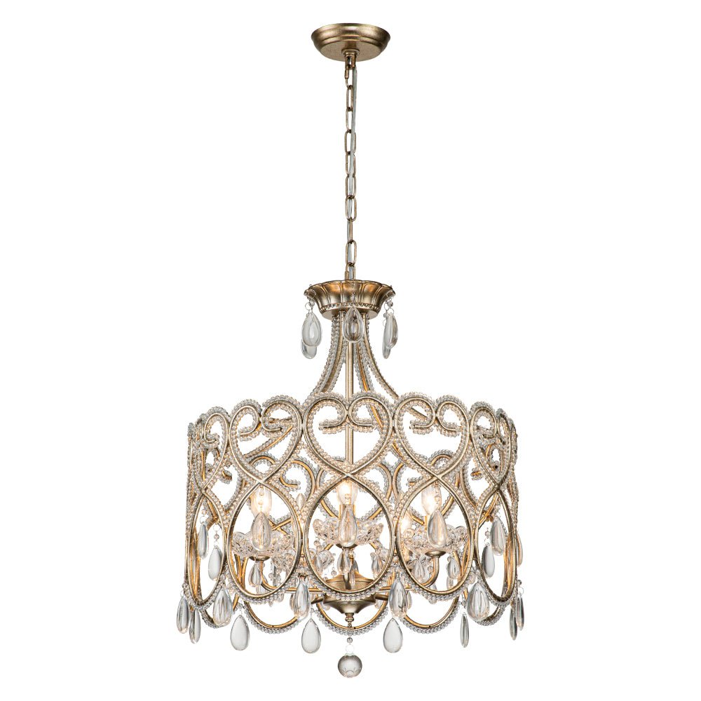 French Antique 5-Light Crystal Accents Drum Chandelier