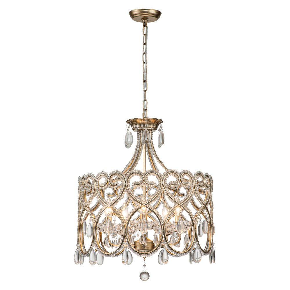French Antique 5-Light Crystal Accents Drum Chandelier