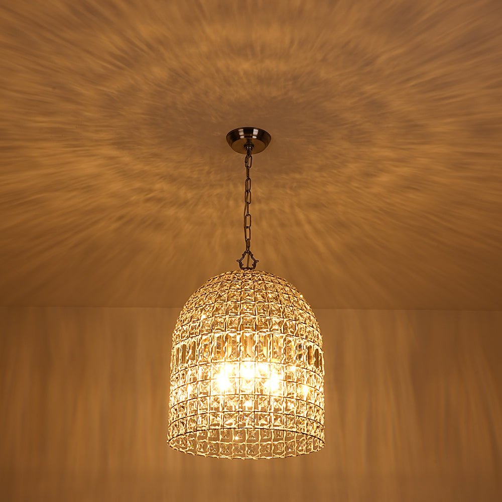 French Antique Brass Crystal Cage Chandelier