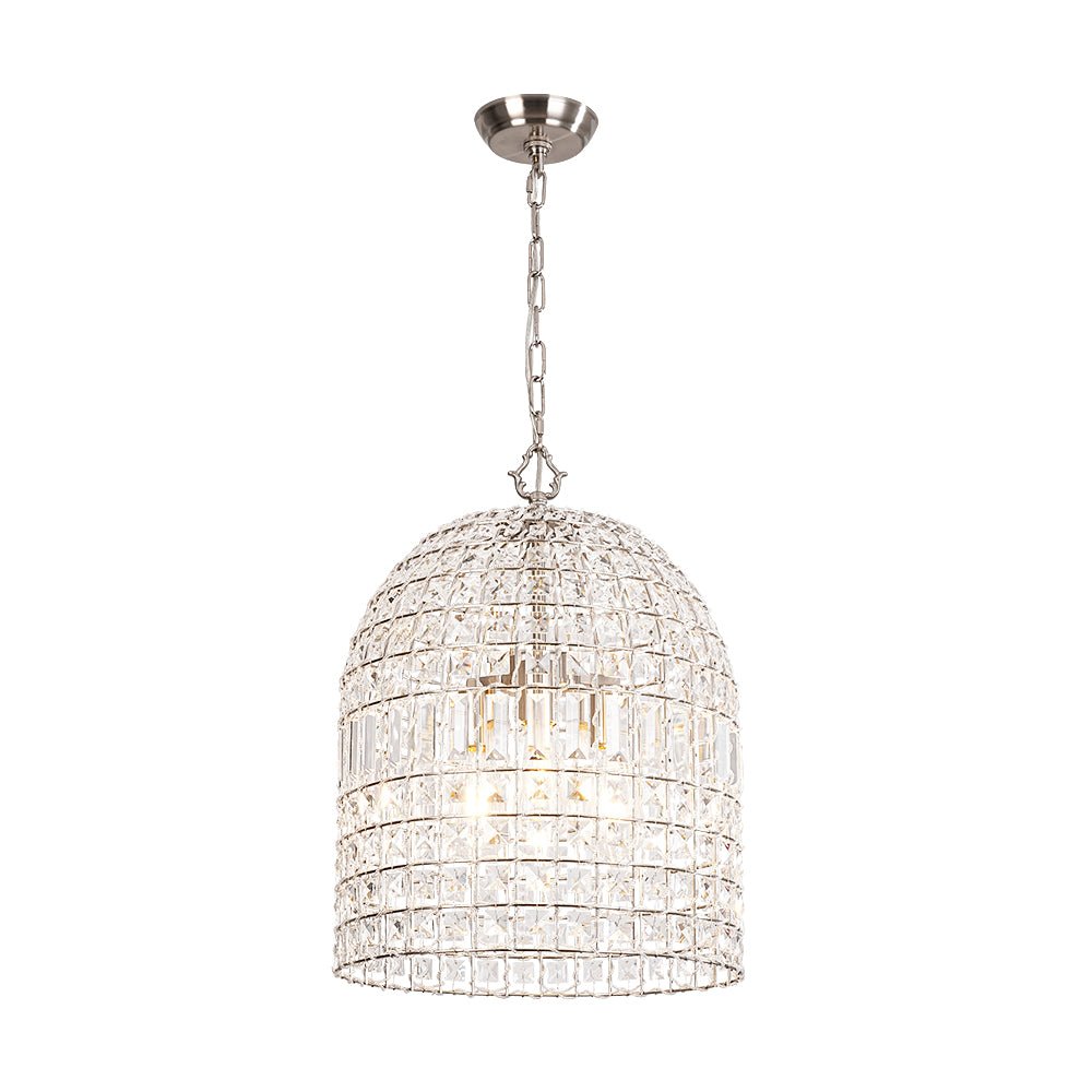 French Antique Brass Crystal Cage Chandelier