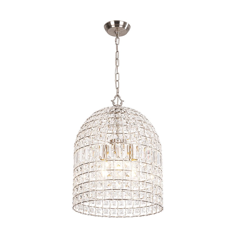 French Antique Brass Crystal Cage Chandelier