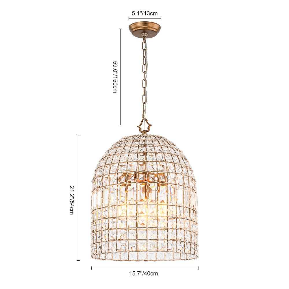 French Antique Brass Crystal Cage Chandelier