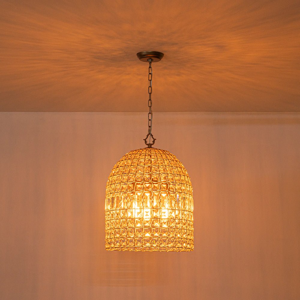 French Antique Brass Crystal Cage Chandelier