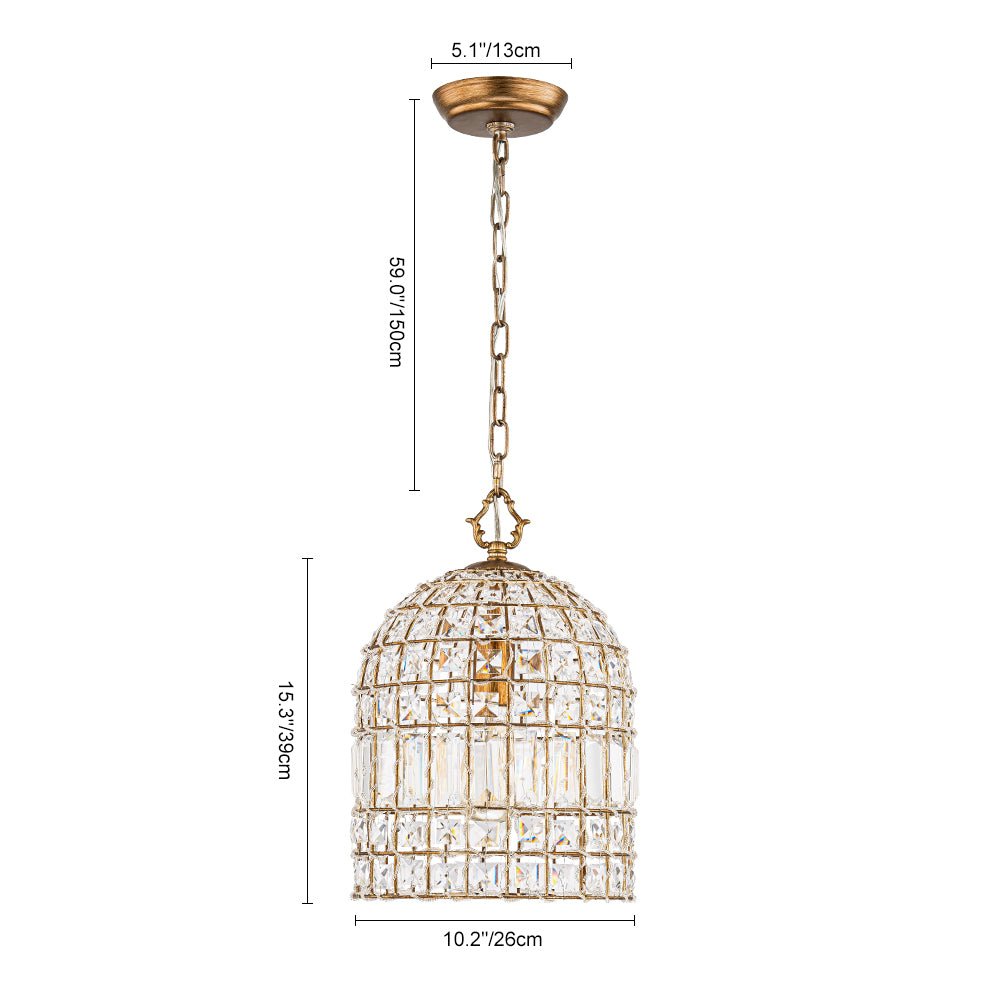 French Antique Brass Crystal Cage Chandelier