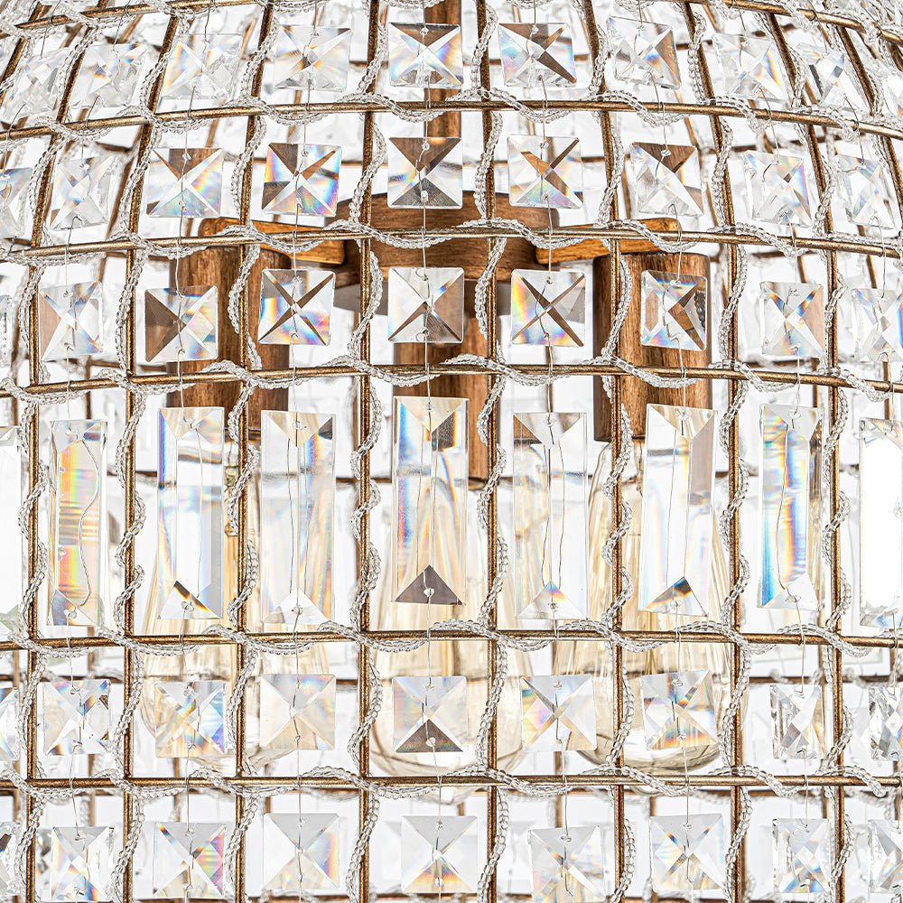 French Antique Brass Crystal Cage Chandelier