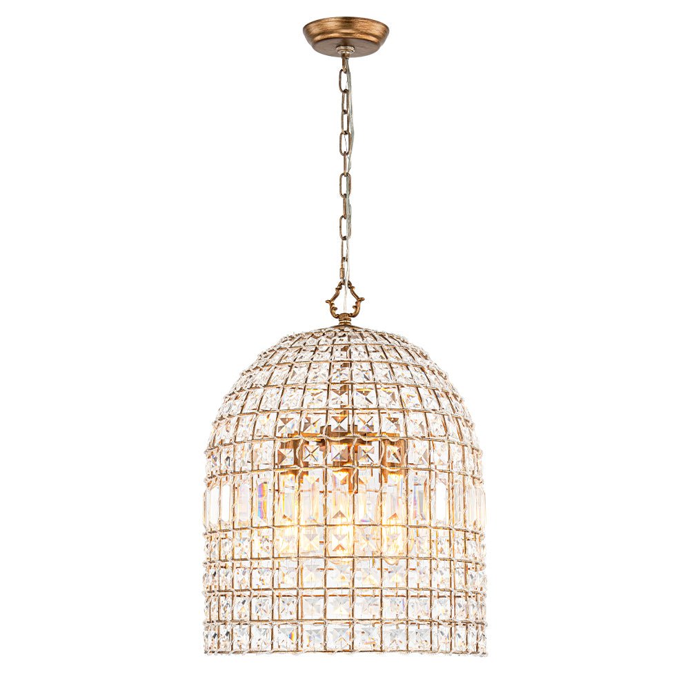 French Antique Brass Crystal Cage Chandelier