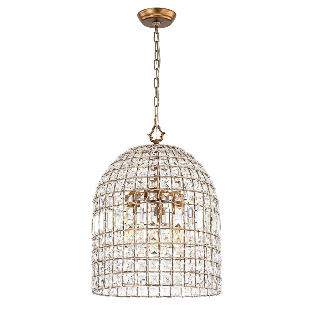 French Antique Brass Crystal Cage Chandelier