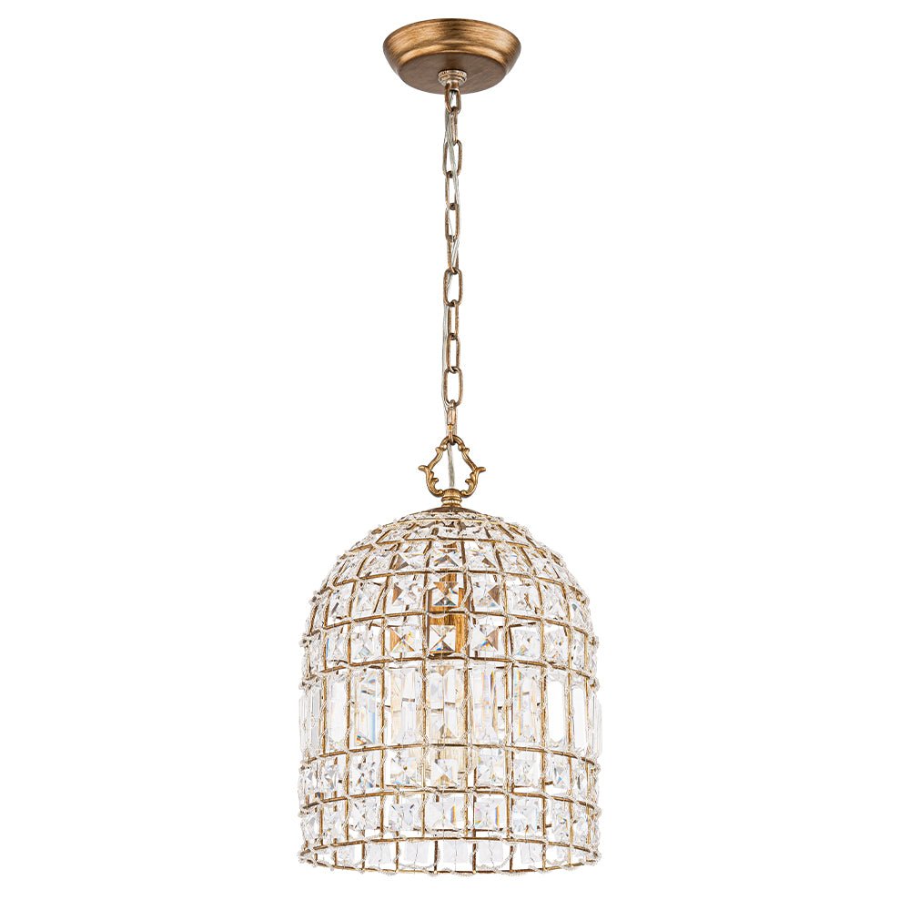 French Antique Brass Crystal Cage Chandelier