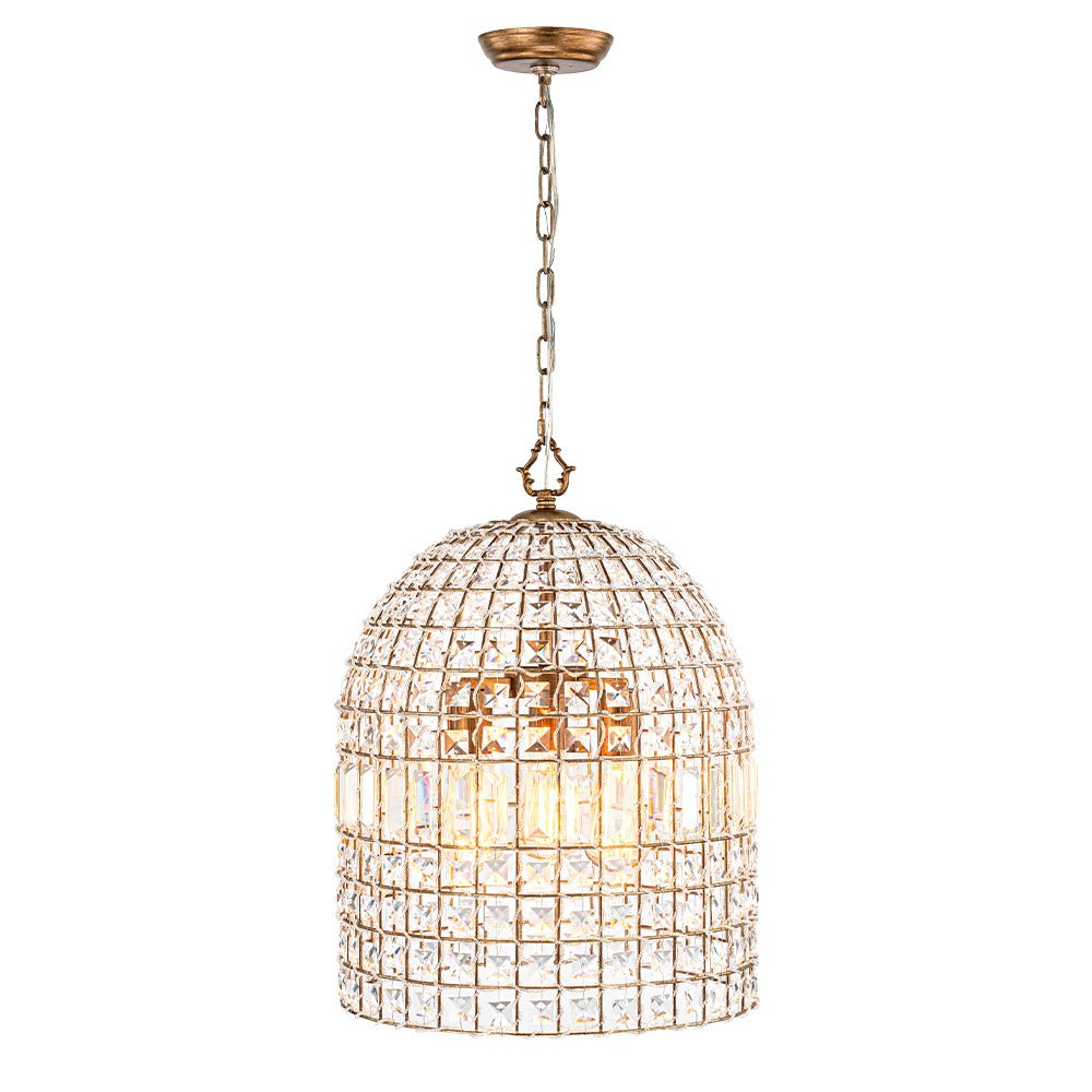 French Antique Brass Crystal Cage Chandelier