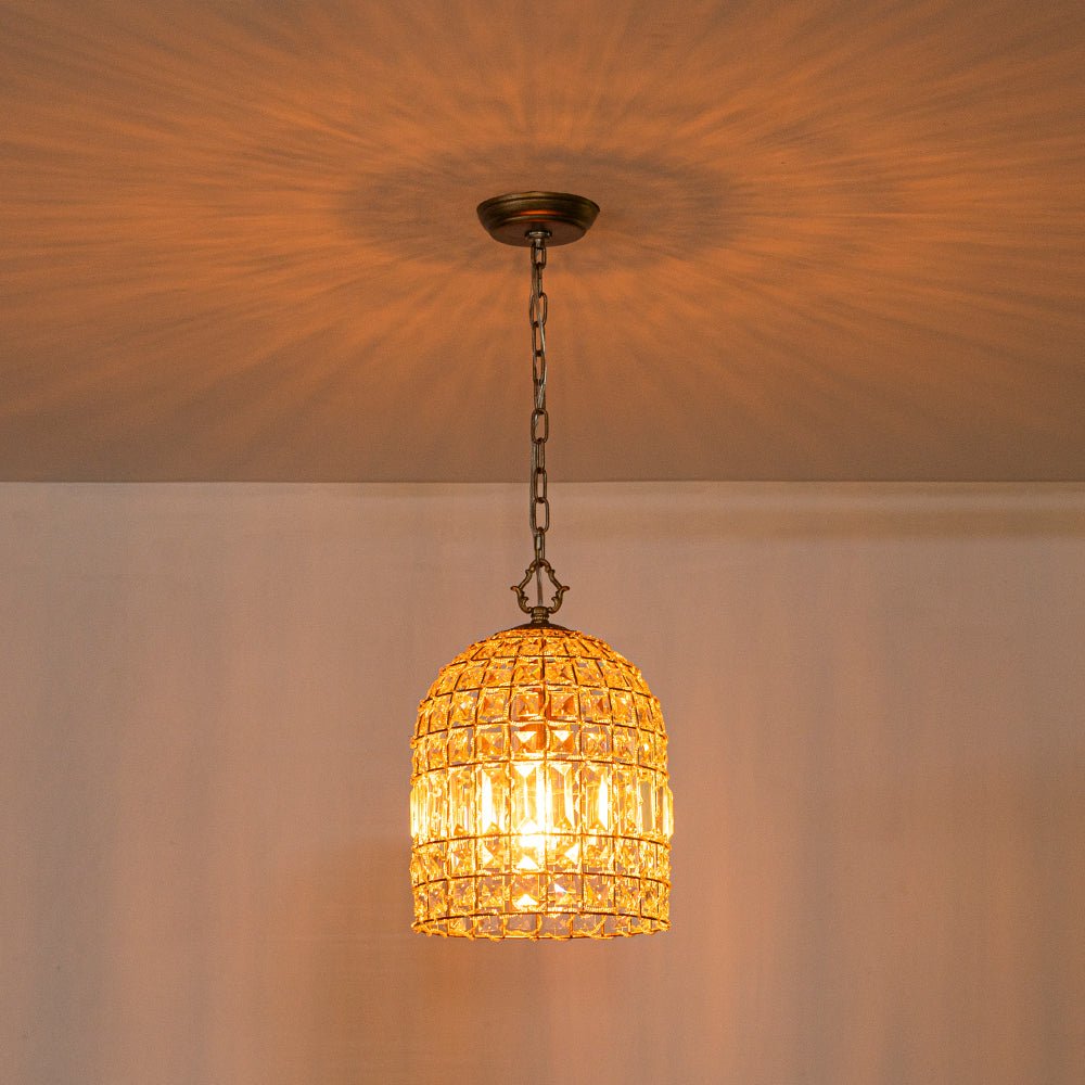 French Antique Brass Crystal Cage Chandelier