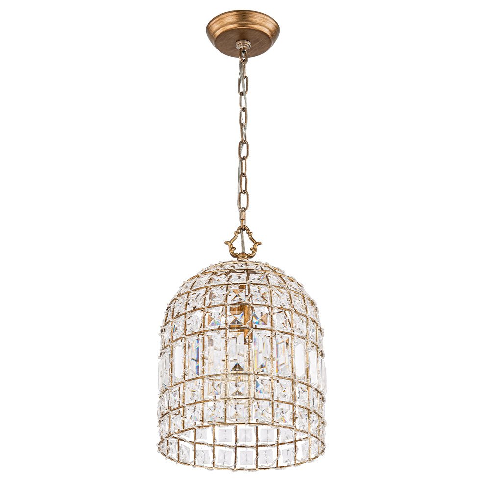 French Antique Brass Crystal Cage Chandelier