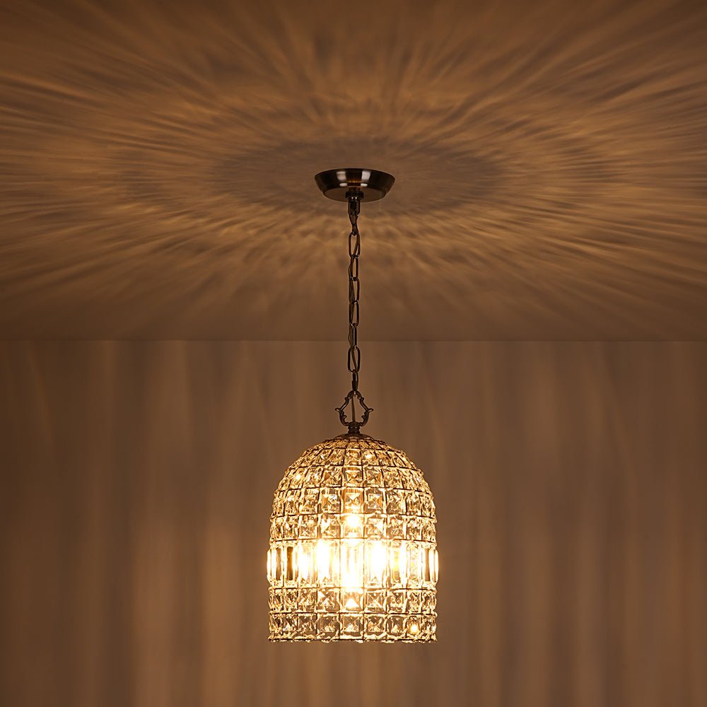 French Antique Brass Crystal Cage Chandelier