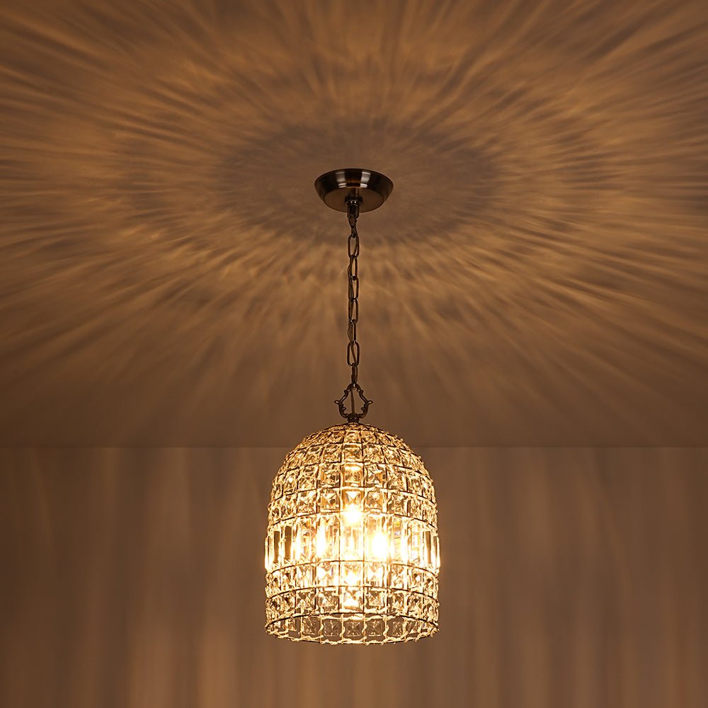 French Antique Brass Crystal Cage Chandelier