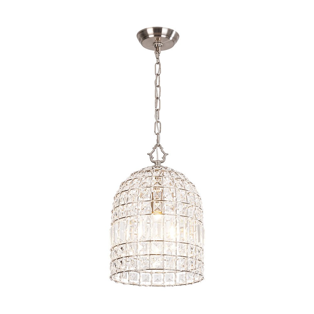 French Antique Brass Crystal Cage Chandelier