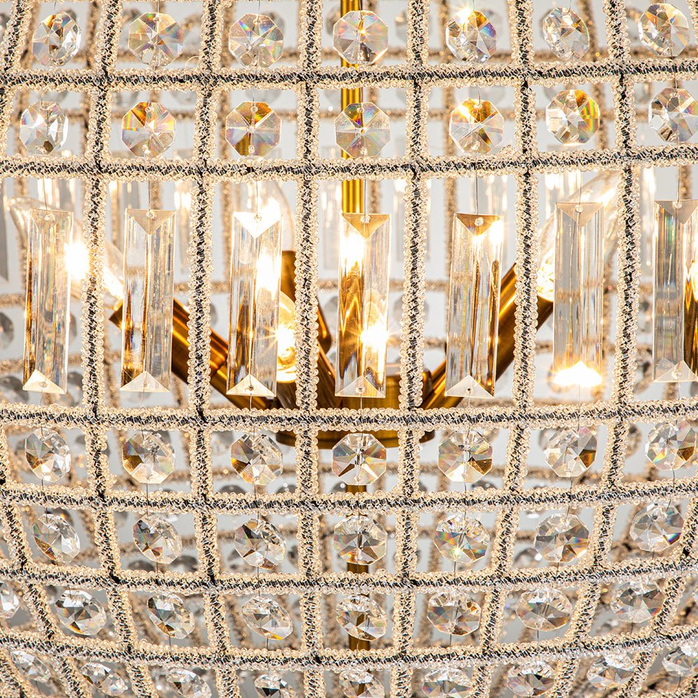 French Antique Brass Crystal Globe Chandelier