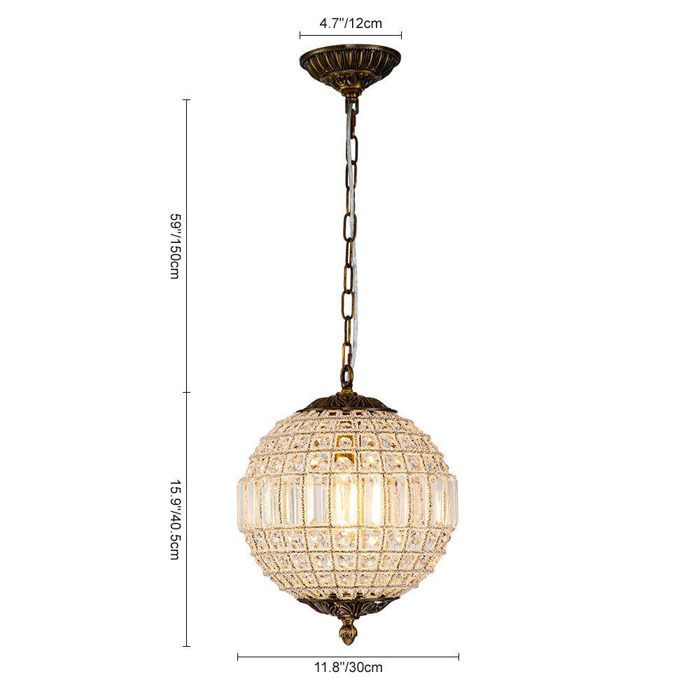 French Antique Brass Crystal Globe Chandelier