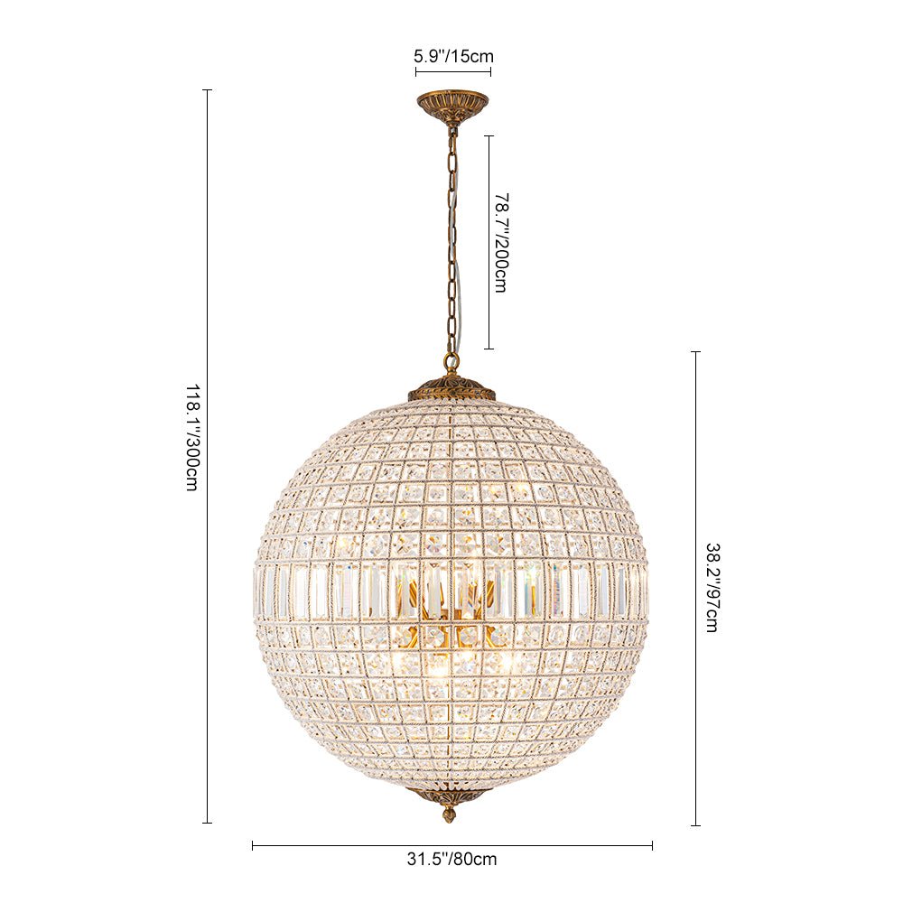French Antique Brass Crystal Globe Chandelier
