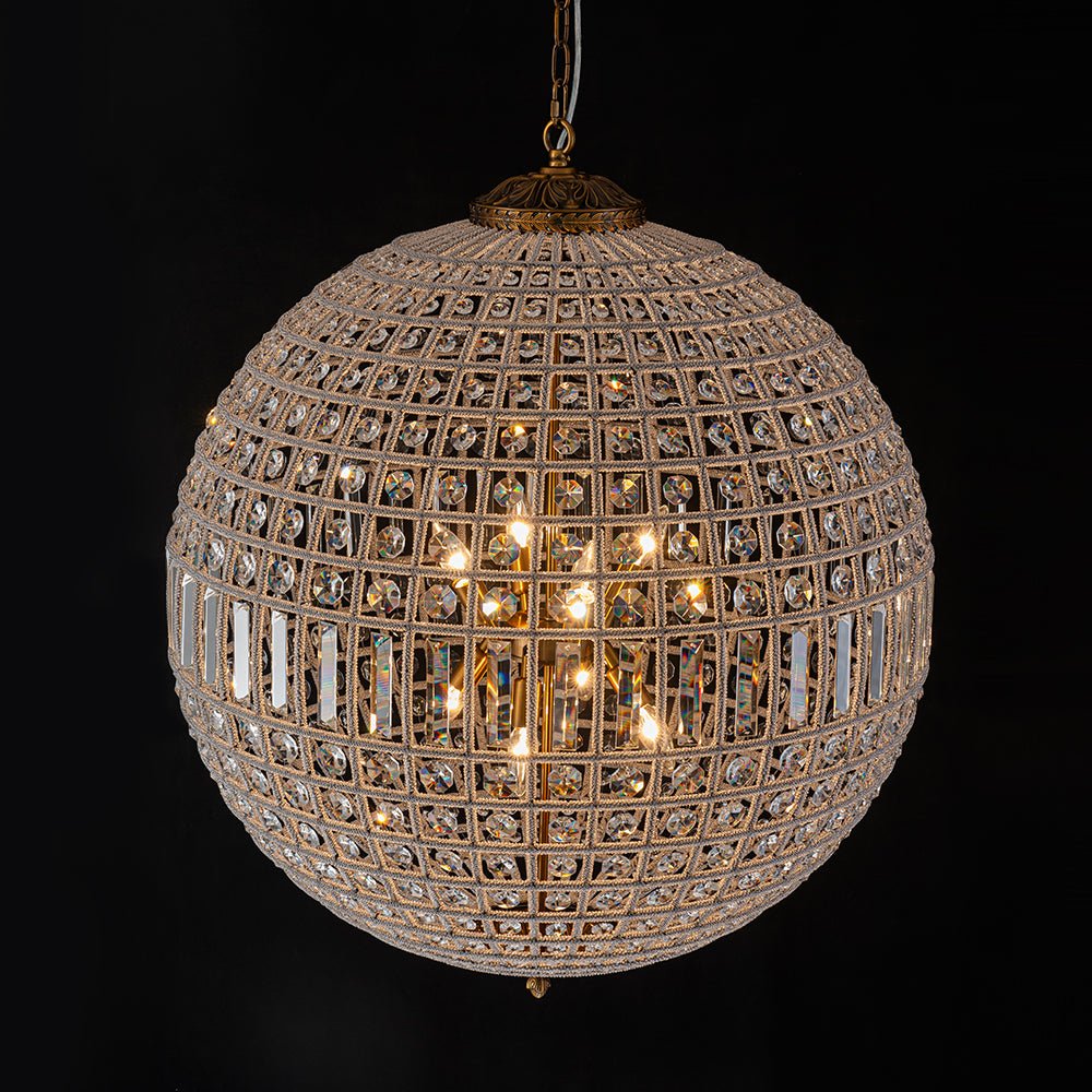 French Antique Brass Crystal Globe Chandelier