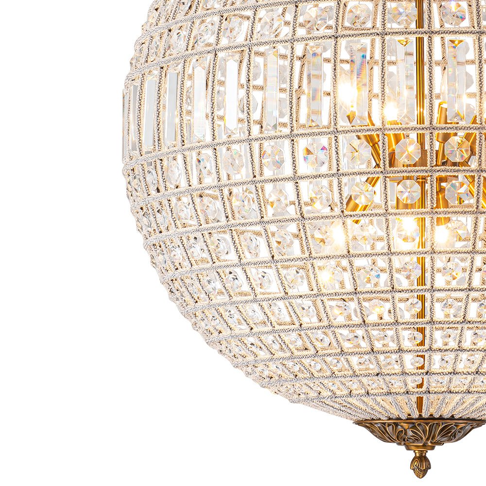 French Antique Brass Crystal Globe Chandelier