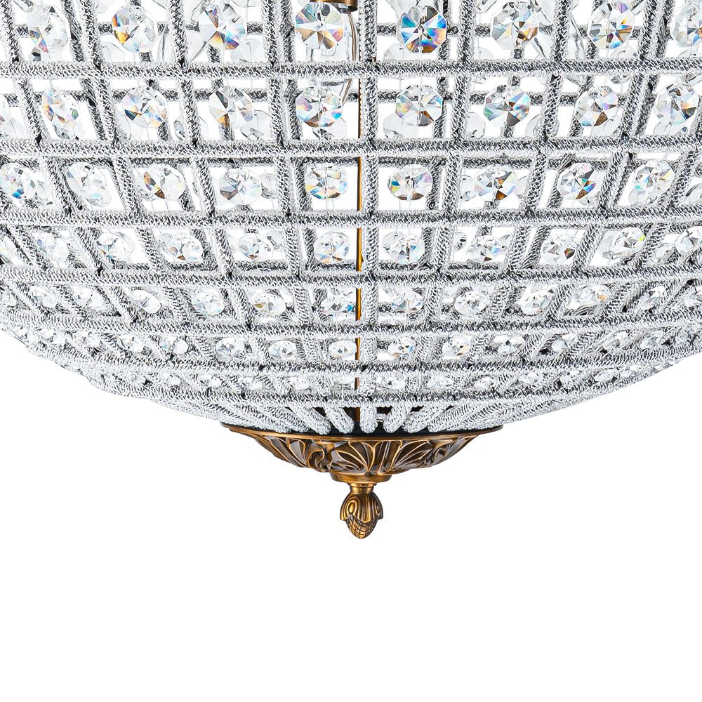 French Antique Brass Crystal Globe Chandelier