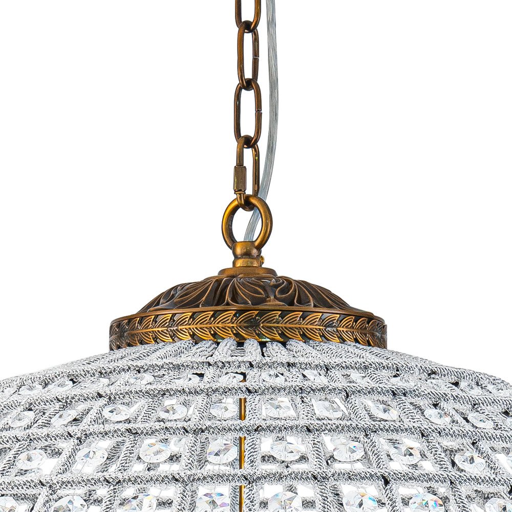 French Antique Brass Crystal Globe Chandelier