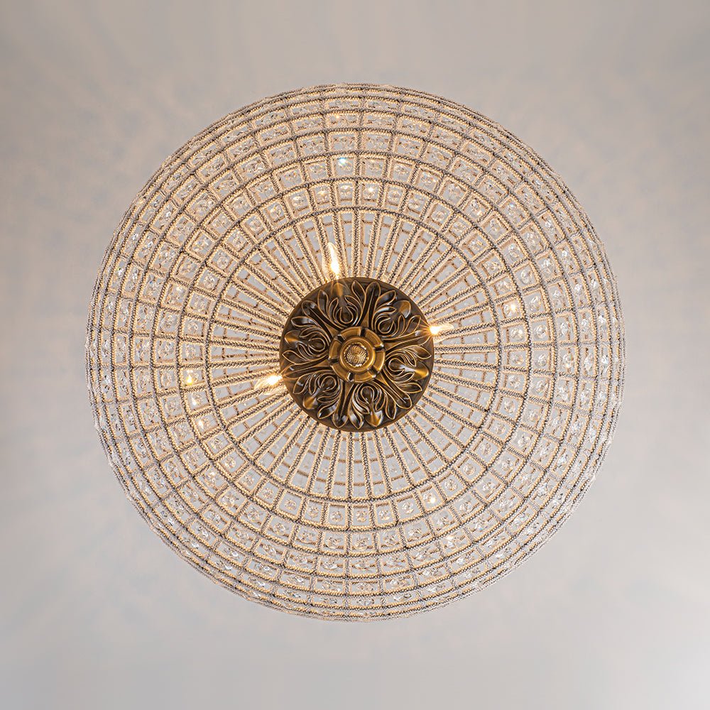 French Antique Brass Crystal Globe Chandelier