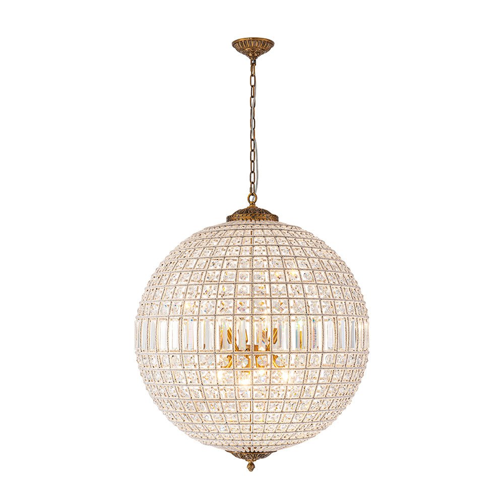 French Antique Brass Crystal Globe Chandelier