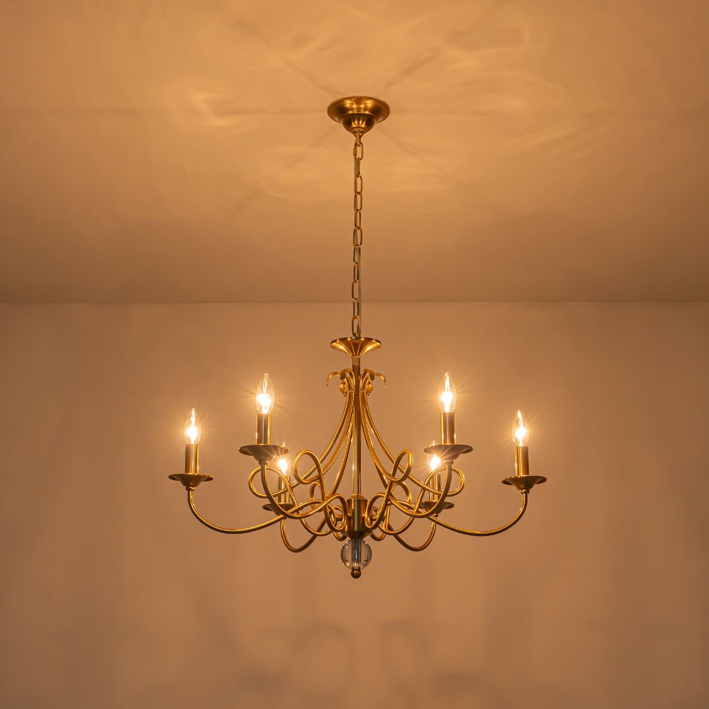 French Classic Brass Scrolling Candle Style Chandelier