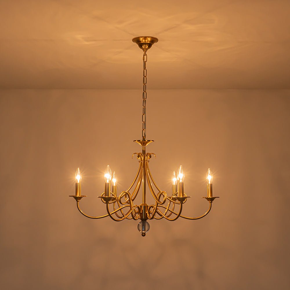 French Classic Brass Scrolling Candle Style Chandelier