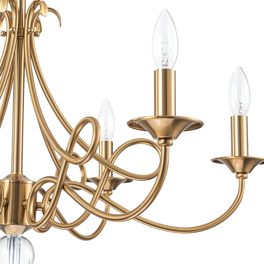 French Classic Brass Scrolling Candle Style Chandelier