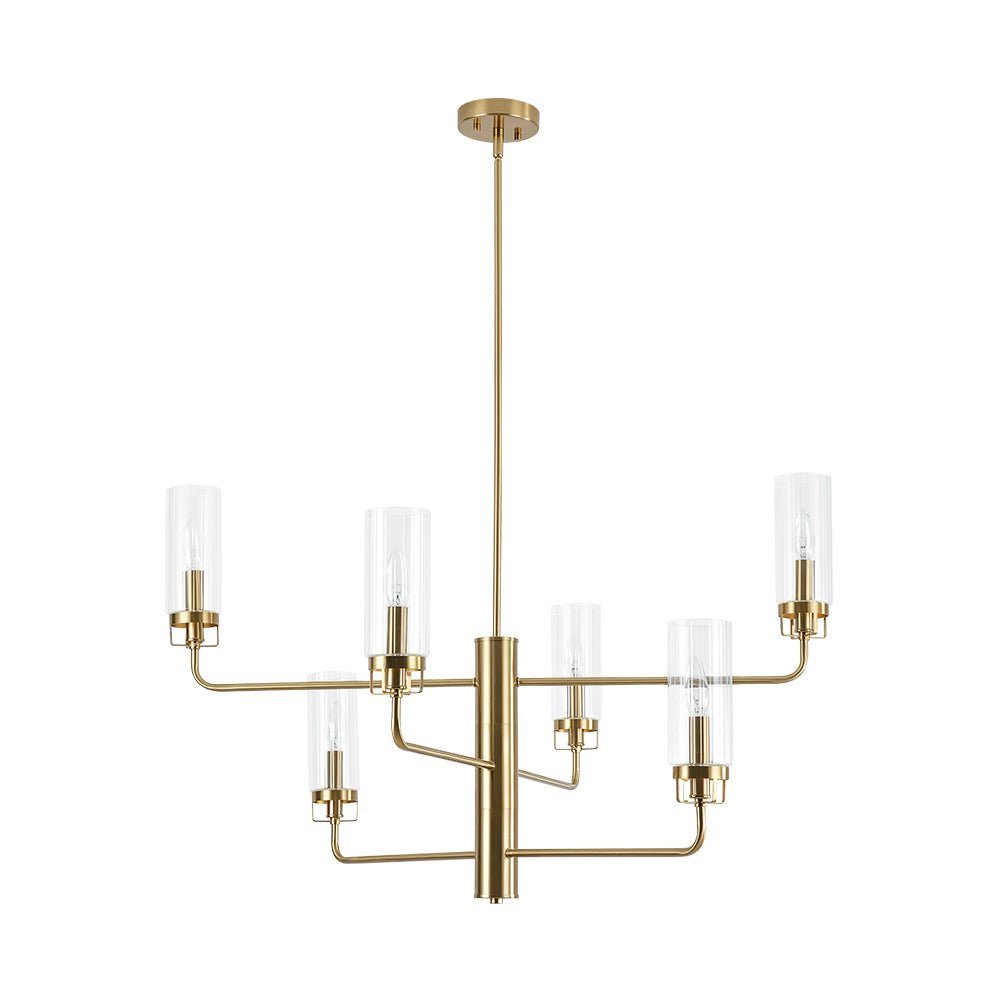 French Cylinder Ribbed Glass Round Tiered Candle Chandelier