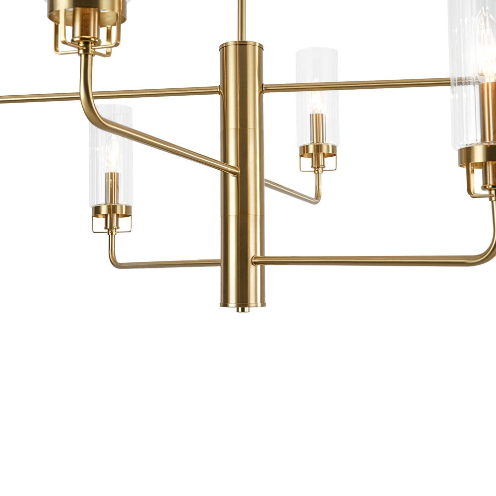 French Cylinder Ribbed Glass Round Tiered Candle Chandelier