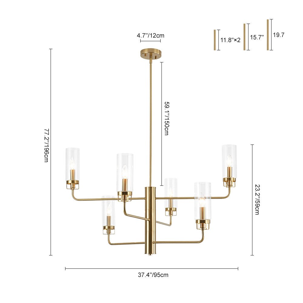 French Cylinder Ribbed Glass Round Tiered Candle Chandelier