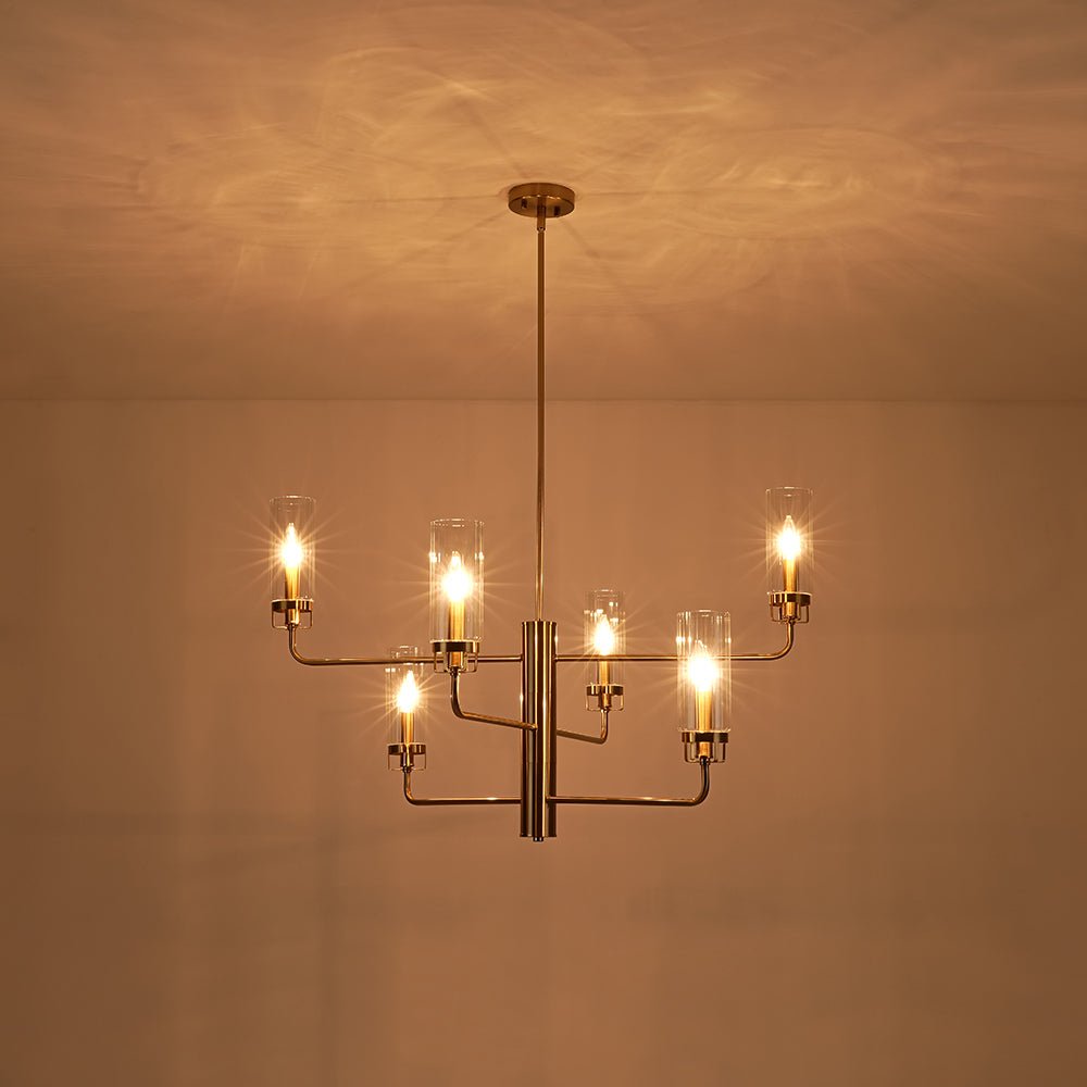 French Cylinder Ribbed Glass Round Tiered Candle Chandelier
