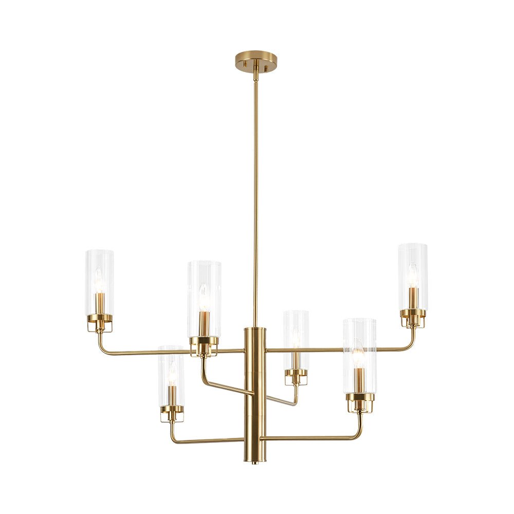 French Cylinder Ribbed Glass Round Tiered Candle Chandelier
