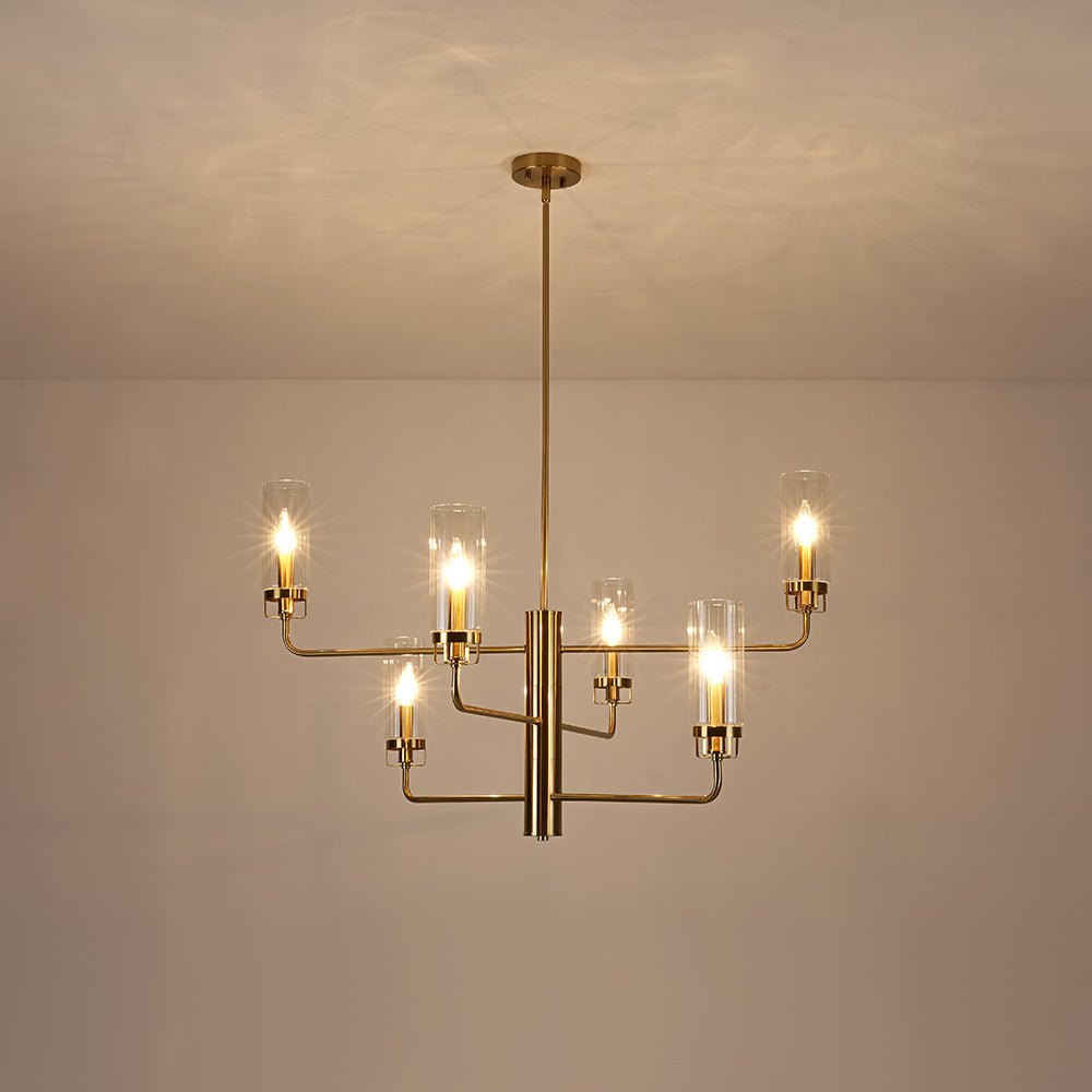 French Cylinder Ribbed Glass Round Tiered Candle Chandelier