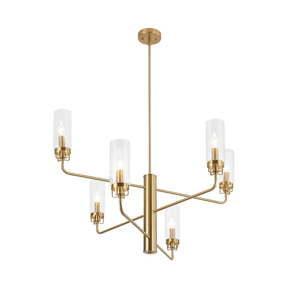 French Cylinder Ribbed Glass Round Tiered Candle Chandelier