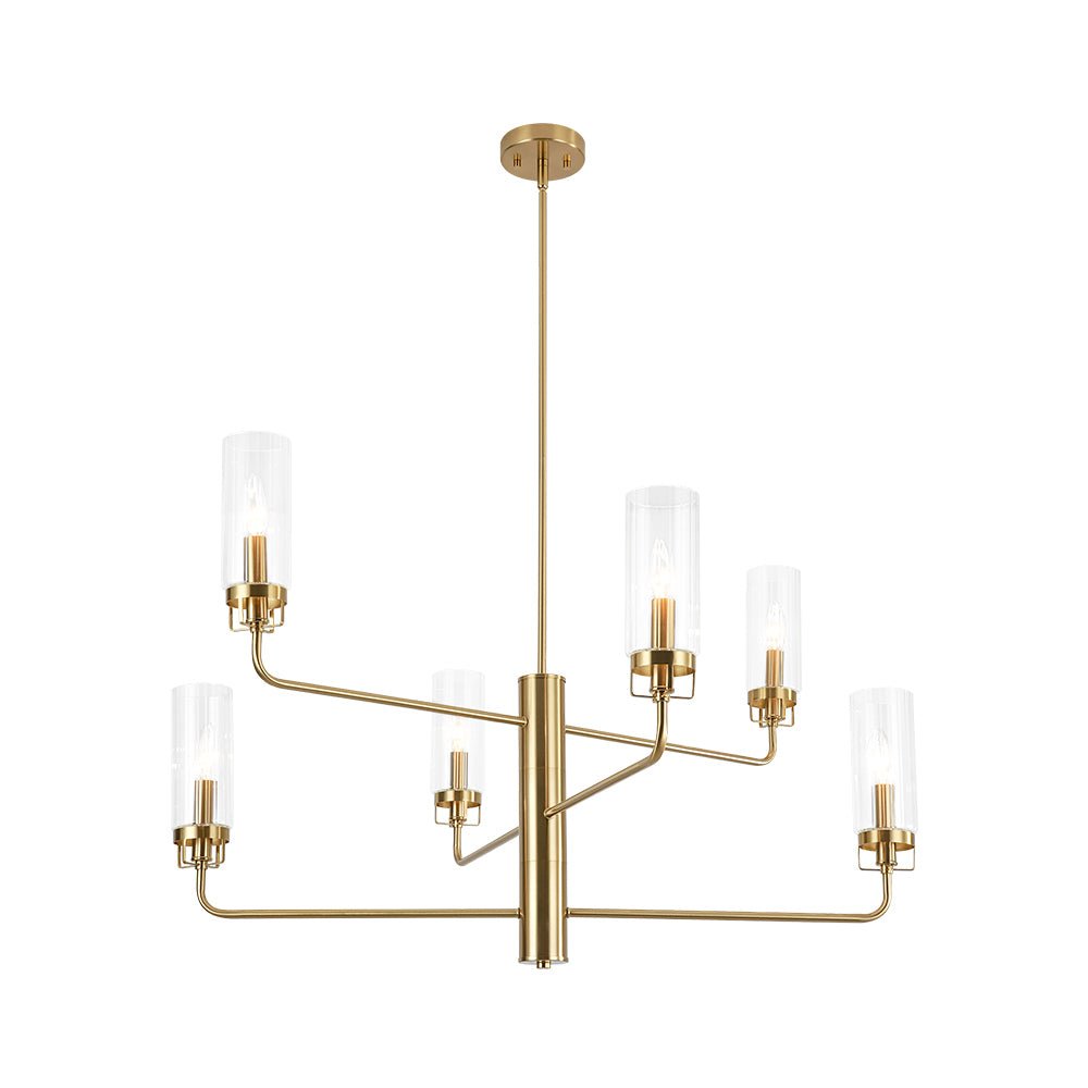French Cylinder Ribbed Glass Round Tiered Candle Chandelier
