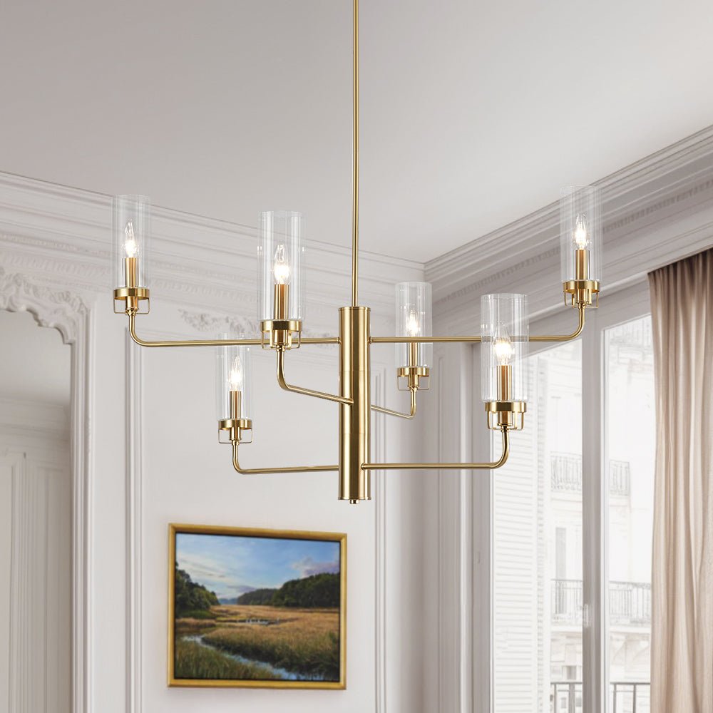 French Cylinder Ribbed Glass Round Tiered Candle Chandelier