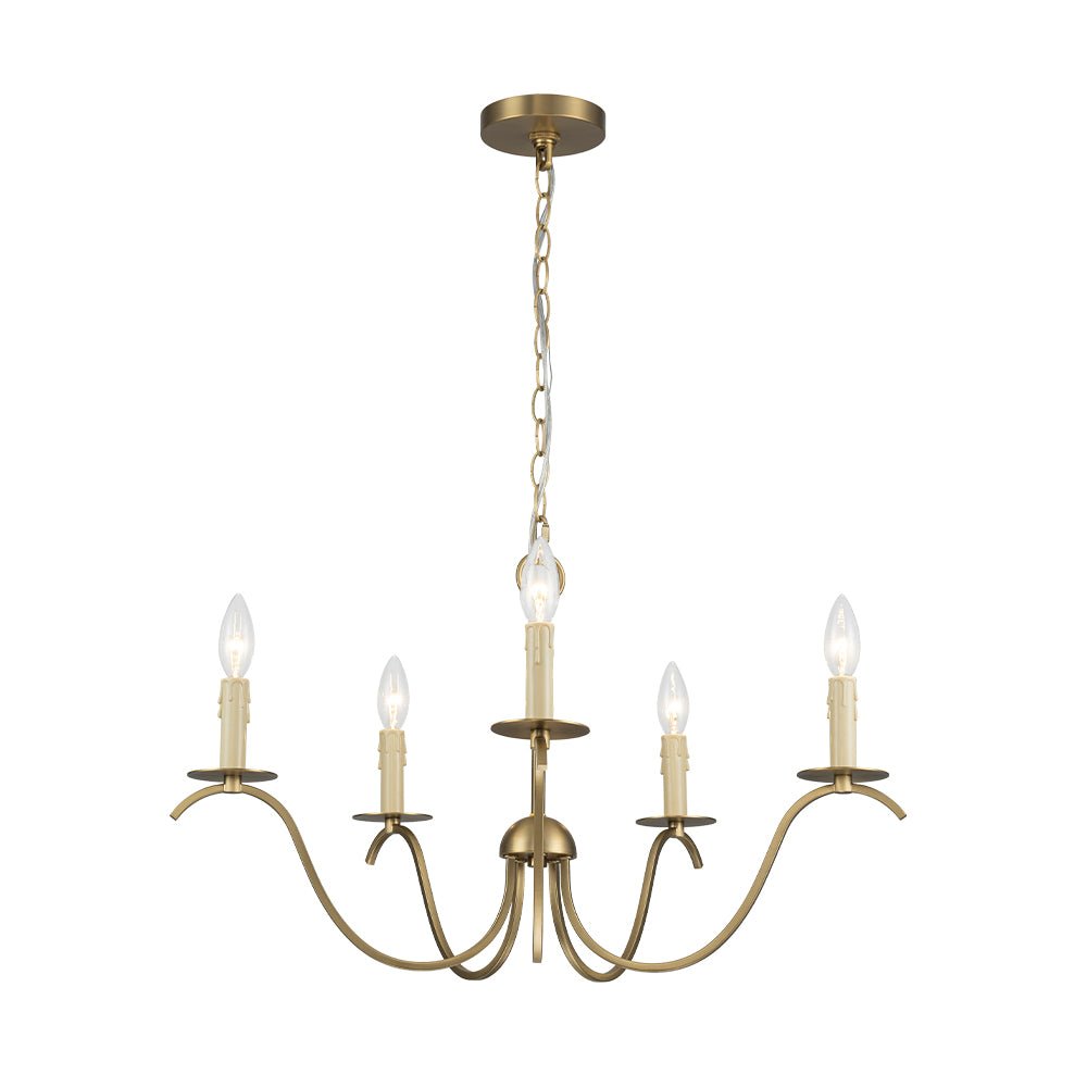 French Farmhouse 5-Light Brass Candle Style Chandelier
