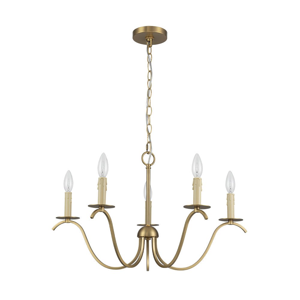 French Farmhouse 5-Light Brass Candle Style Chandelier