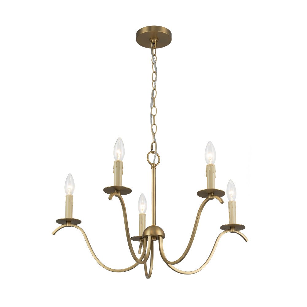 French Farmhouse 5-Light Brass Candle Style Chandelier