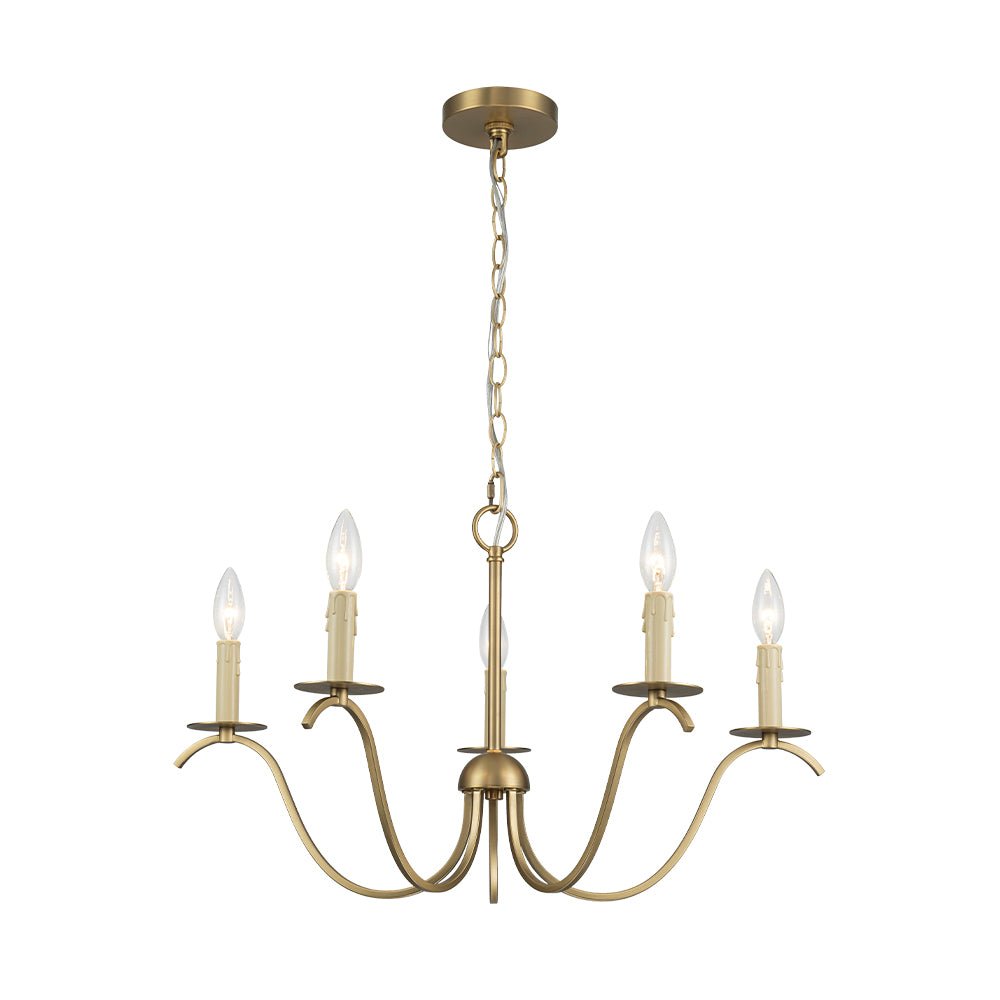 French Farmhouse 5-Light Brass Candle Style Chandelier