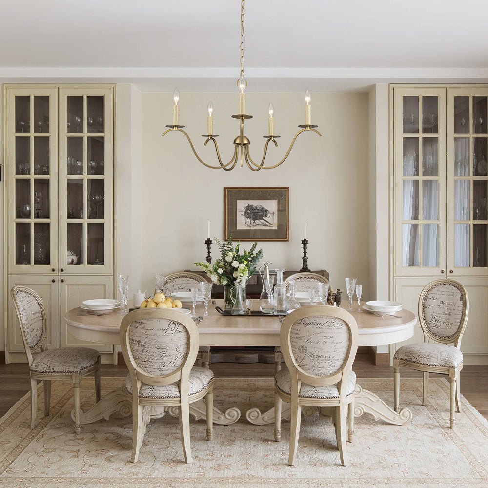 French Farmhouse 5-Light Brass Candle Style Chandelier
