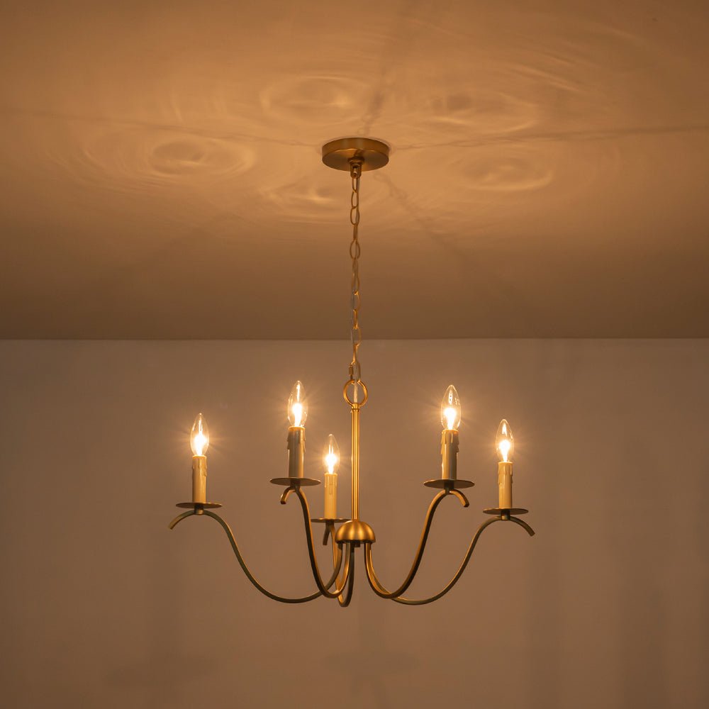 French Farmhouse 5-Light Brass Candle Style Chandelier